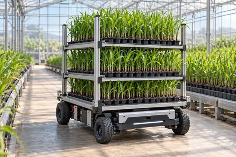 育苗盘搬运机器人 / Nursery tray handling robot — AI-generated concept