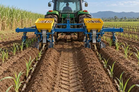 双行或宽窄行可调种植机 / Adjustable twin-row and paired-row planter — AI-generated concept