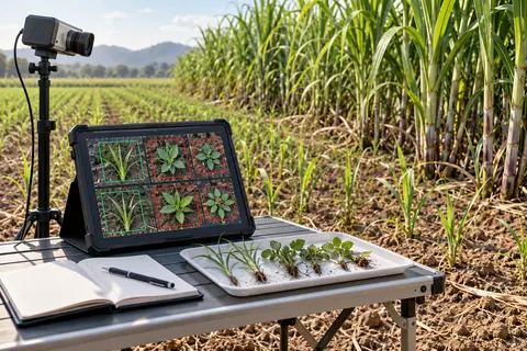 蔗行杂草识别训练与标注系统 / Sugarcane weed-image annotation system — AI-generated concept