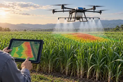 处方图变量喷施无人机 / Prescription-based variable-rate drone spraying — AI-generated concept
