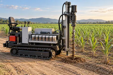 土壤分层自动取样车 / Automated depth-specific soil sampling — AI-generated concept