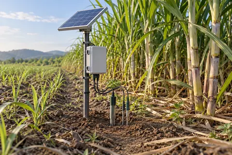 土壤水分温度与EC传感网络 / Soil moisture, temperature and EC network — AI-generated concept