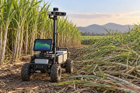 蔗株形态与倒伏扫描系统 / Sugarcane structure and lodging scanning — AI-generated concept