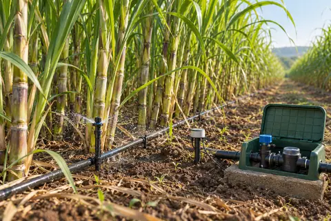 土壤反馈微喷灌溉控制器 / Soil-feedback microsprinkler control — AI-generated concept