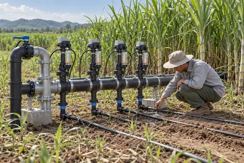 分区流量与漏水检测系统 / Zone-flow monitoring and leak detection — AI-generated concept