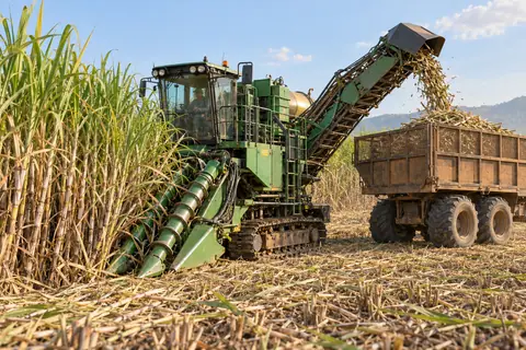 高通量切段联合收获机 / High-throughput billet cane harvesting — AI-generated concept