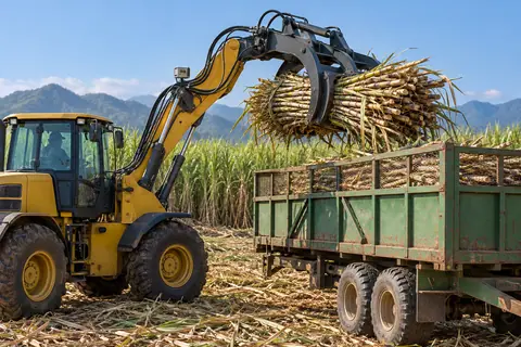 甘蔗装载抓取与称重设备 / Sugarcane loading, grabbing and weighing — AI-generated concept